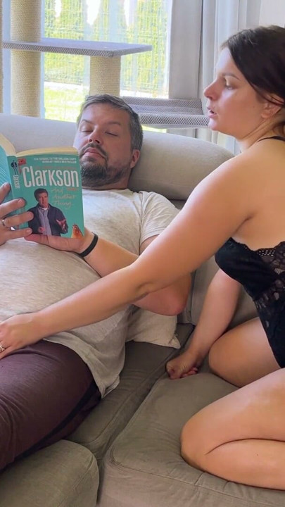amateur WIFE gives surprise blowjob while husband reads a book | Clip 1