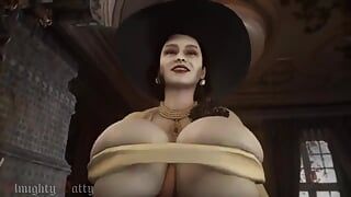 Lady Dimitrescu Walks Around With a Big Cock Between Her Bouncing Tits