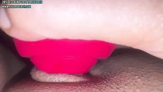 Naughty young girl masturbates while trying out thebadpeach suction toy