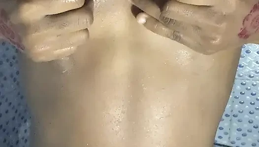 HOT ebony teen enjoys touching her boobs