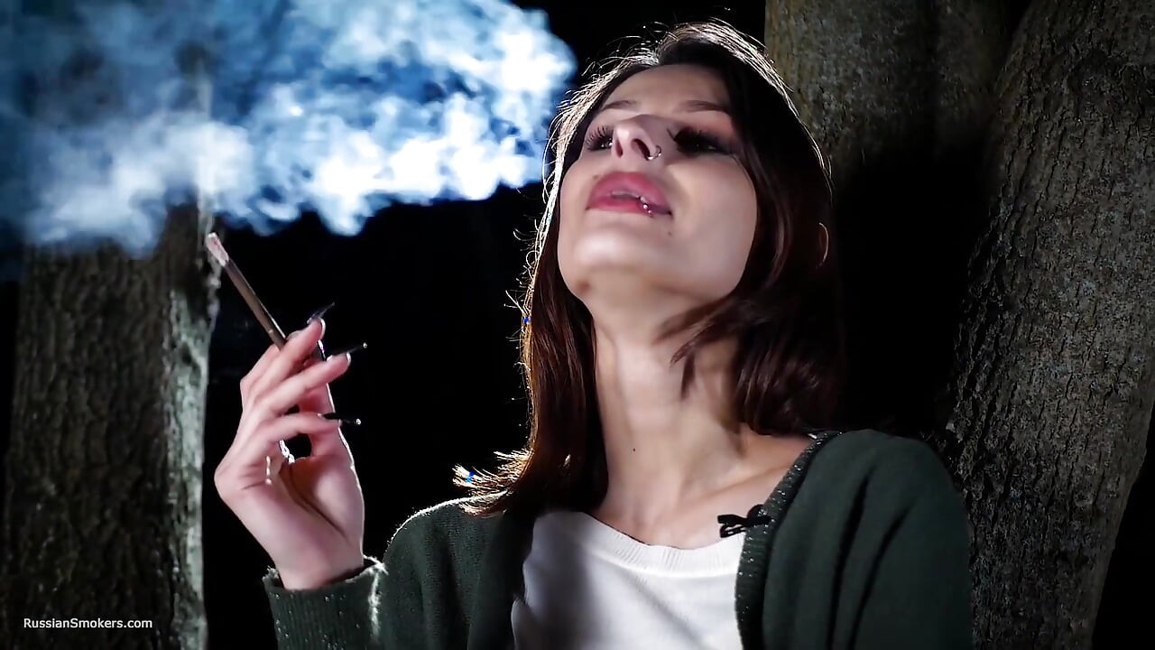 Sweet Russian Girl Smoking Cigarette Outdoor Daylight