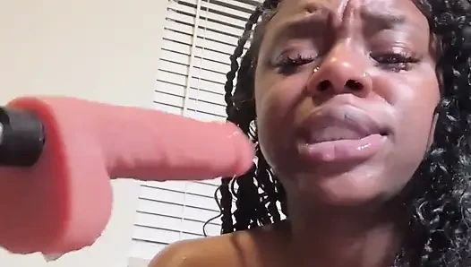 Ebony Fucks Throat and Squirt Uncontrollably