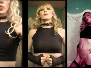 Sissy Transvestit posiert in schwarzem Top