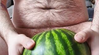 Jerking off using a watermelon