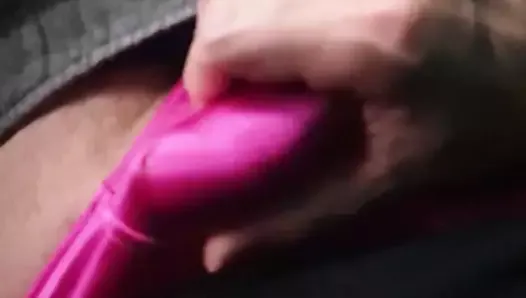 Trying to fit my cock into my wife's satin panties