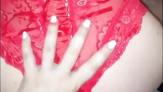 She Put Lace Panties on Her Friend and Fucked Him with Her Pussy... Caressing the Hole