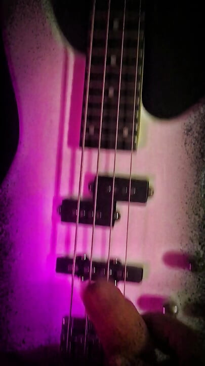 Big nice cock playing bass guitar
