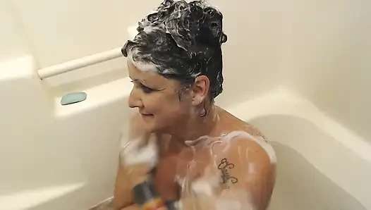 Super lathery long black hair washing