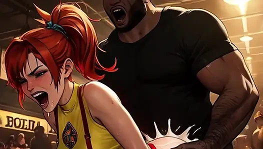 Misty забывает все о Покемон, как только она увидит свой первый большой черный член