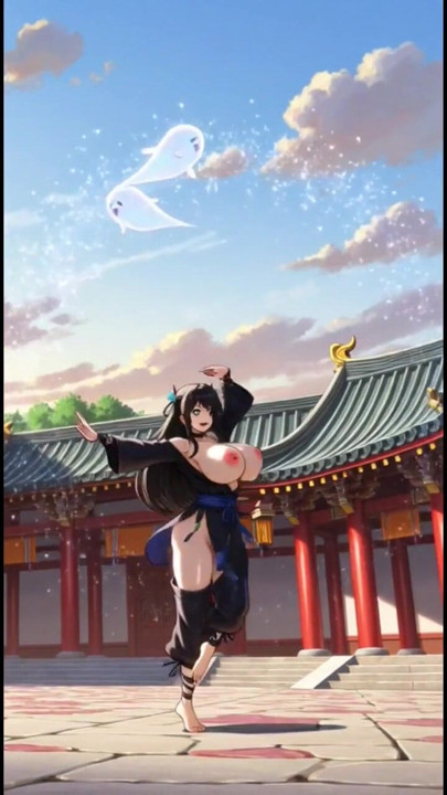 Japanese ninja girl dance in temple (Ai animation) | Clip 1