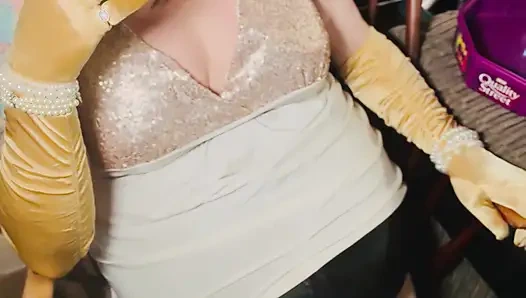 A Glam Tina Snua Smoking 2 Cigarettes Tip To Tail In Satin Gloves - Snap Inhales Drifting Smoke OMI OME Smoke Rings