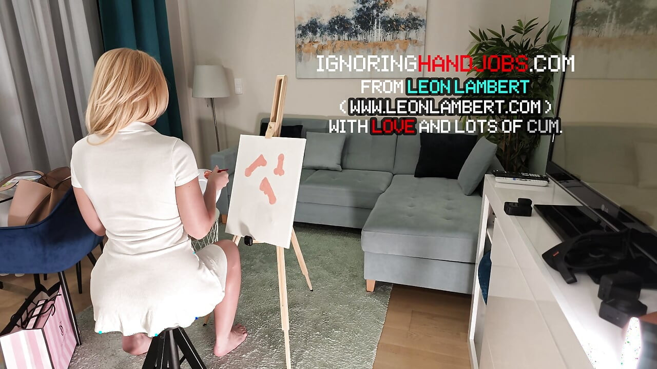 Big tits big ass all natural hottest blonde painter dreams about a dick and a small cock appears for her to play with