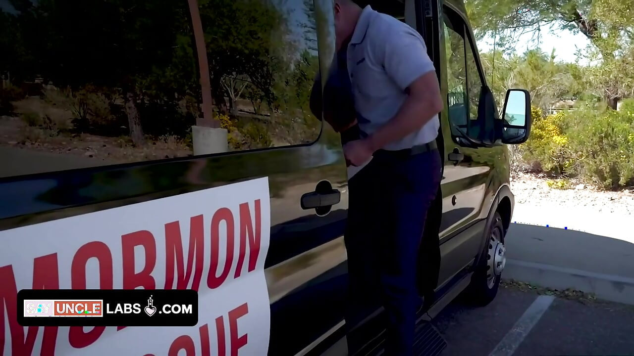 Muscle hunk gets young stud into the rescue van and gives him a safe space to share his fantasies