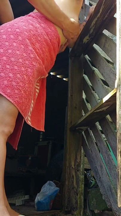 Shower doesn't work, married woman asks farm caretaker for help using just a towel and pays with sex | Clip 2