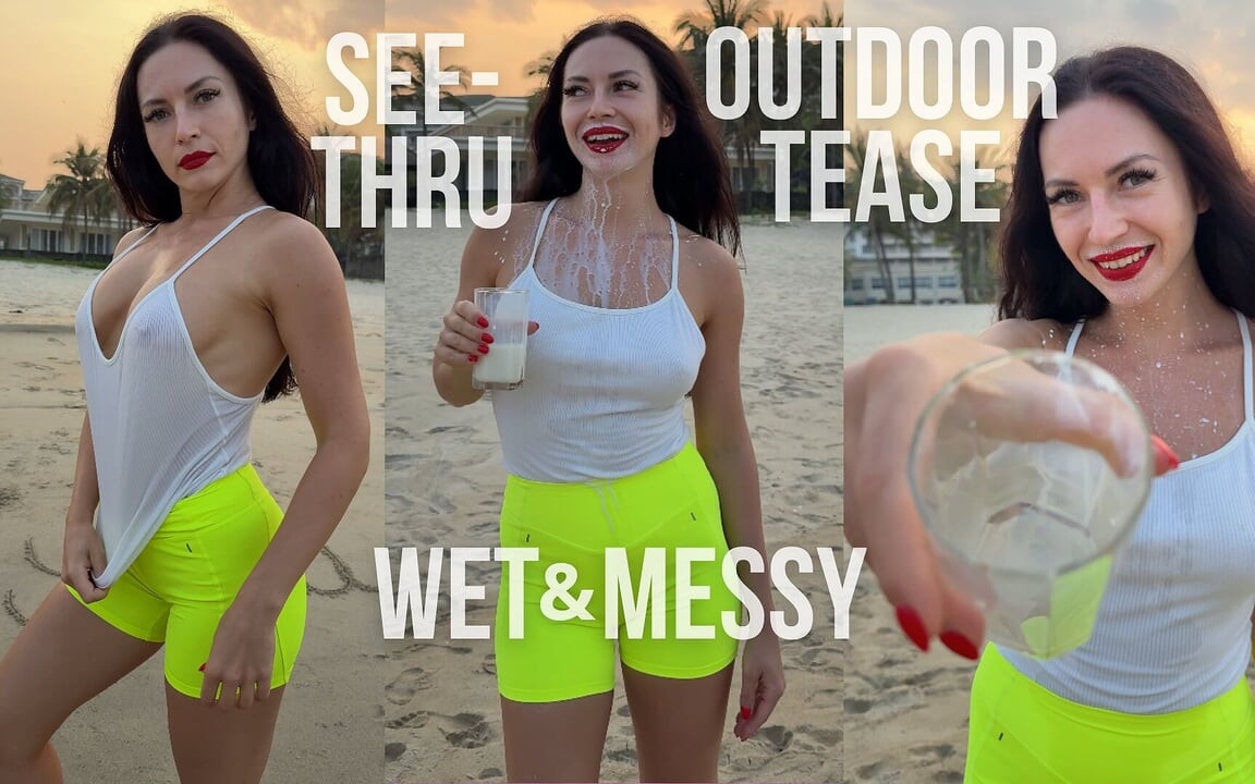 Getting Wet and Messy in See-through Top Outdoor