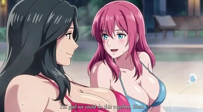 Stepmom and stepsister taking hot bath and pressing boobs