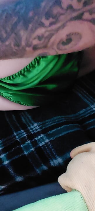 Green satin panties