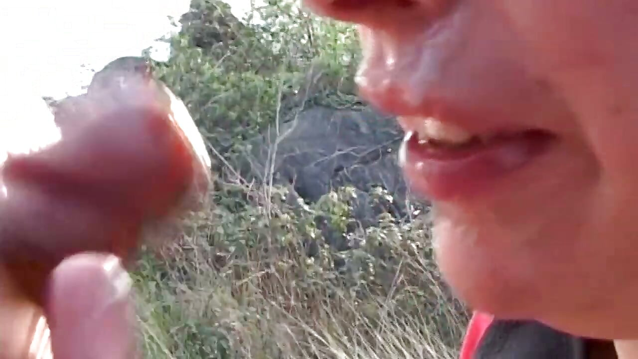 Big tits brunette banged in threesome outdoor