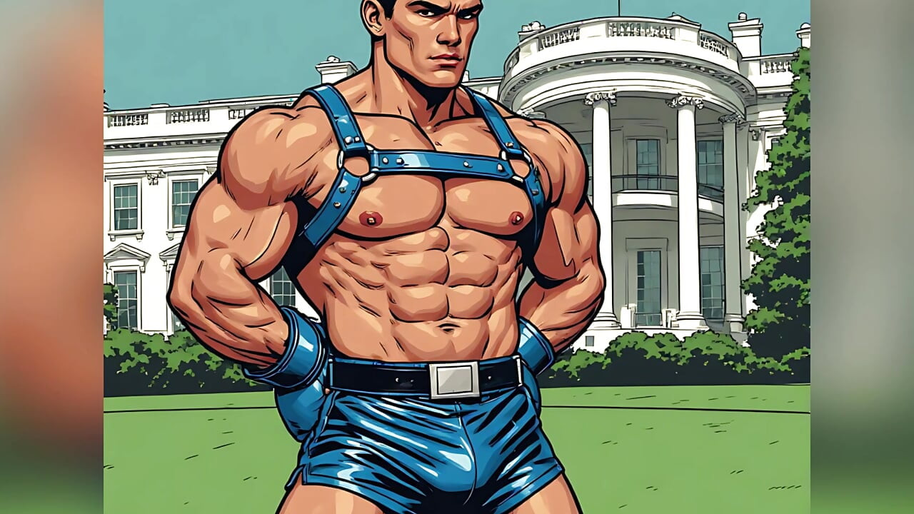 White House Lawn Fighter Bulge Comic Style Art