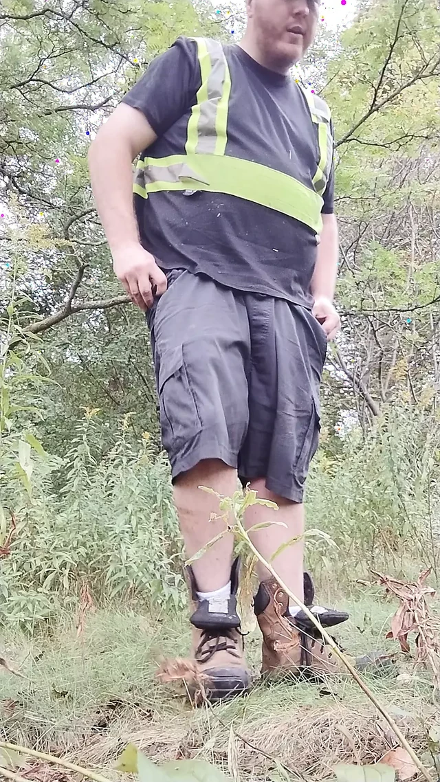 Fat autistic guy jerks & cums in forest pt. 1