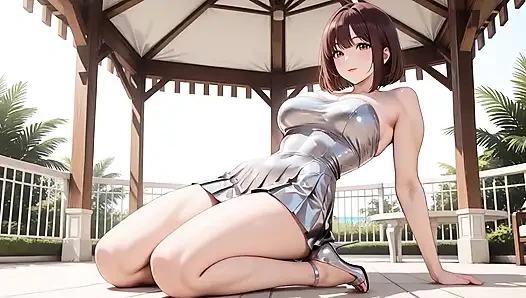 Brown Haired Big Tits Silver Bikini Gazebo Creampie Overload Ahegao Eyes Rolling