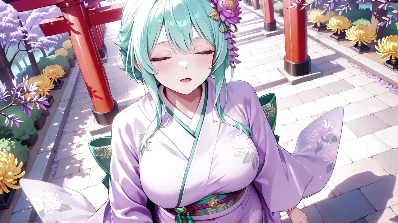 Fialová bohyně Kimono! Nezvládá mokro pod červenou torii bránou