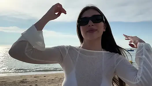 POV Stranger on a public beach invited to her hotel . RIDING MY COCK HARD