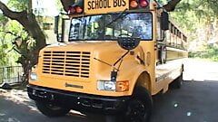 Blond chick gets banged from behind on her school bus