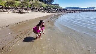 MILF Cumed with Big Exotic Dildo on the Beach