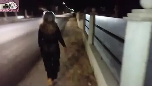 Mel showing off in public on the side of the road 13