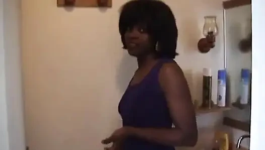 Cute ebony slut blowing dick and getting anally fucked