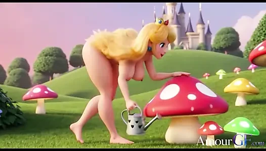 3D-animation, prinzessin peach nimmt alles tief im garten