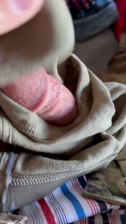 Horny army specialist jerks off wearing his sarge's boxers under his uniform customizing some briefs! | Clip 1