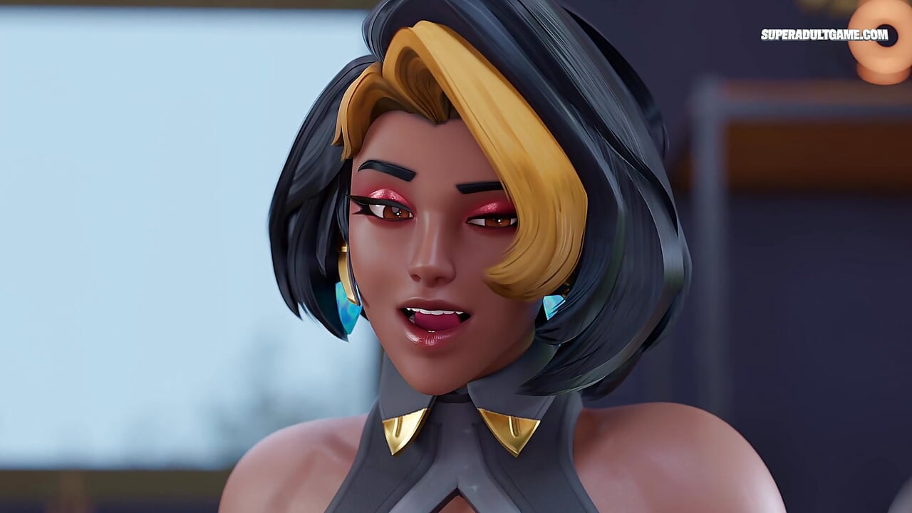 Sexy ebenová holka poprvé šuká mladého bílého čůráka - 3D animace