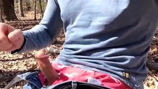 A quick jerk off and cum in the woods. Verbal too