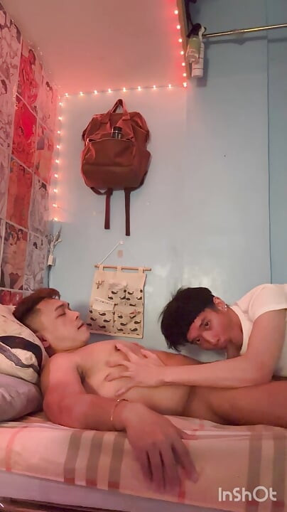 Filipino Twink's Huge Cock Gets Sucked Hard by Slim Asian Boy
