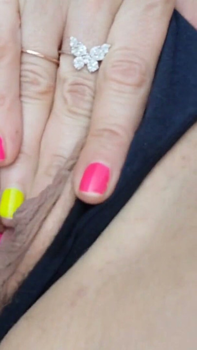 little bitch with long labia pussy lips masturbates in a fur coat on the balcony | Clip 2