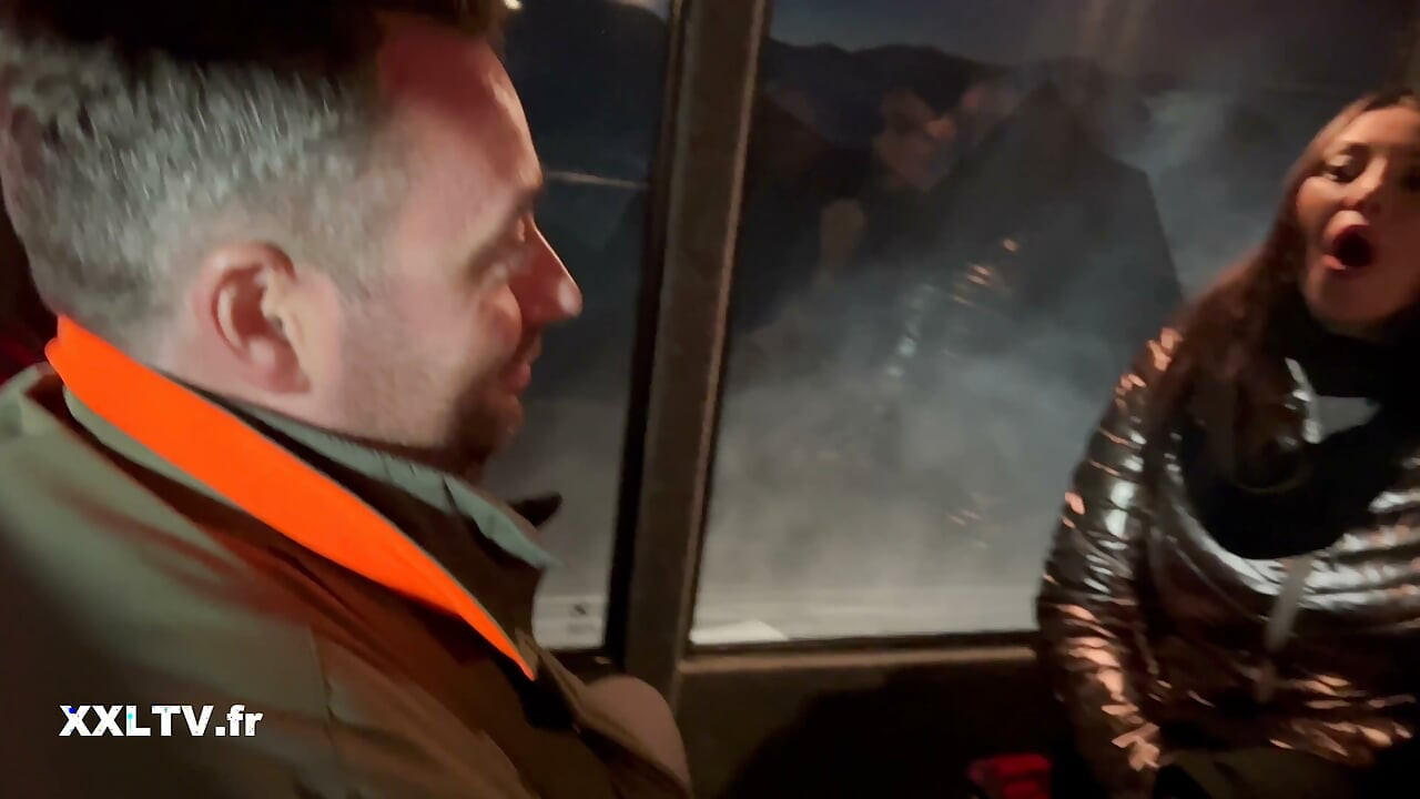 Nighttime ski slope threesome
