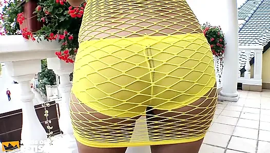 Beautiful Czech Girl with Big Tits Shows Her Yellow Outfit