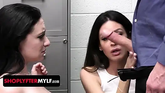 Gorgeous Milf And Her Stepdaughter Let Security Officer Pound Them To Avoid Fine