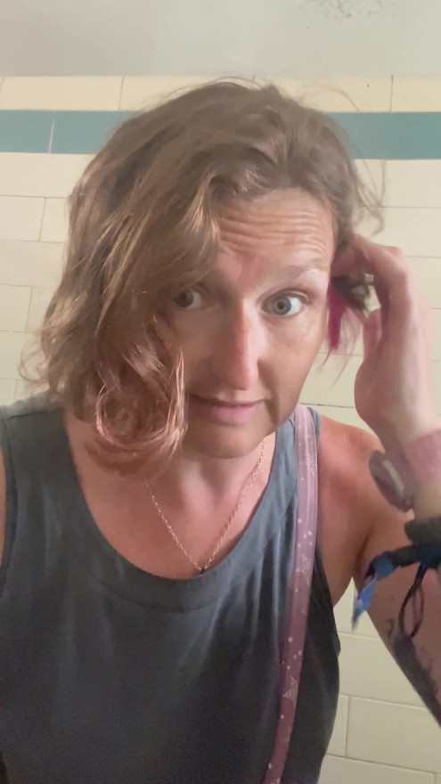 Got carried away playing with my epic tits in the bus station loos after getting totally naked to piss for you | Clip 3