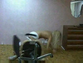 russian girl falls off chair