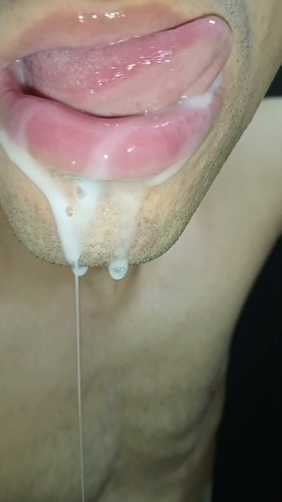 mouth milk, long tongue, sloopy, hard, kiss, tongue, playing with your cum, submissive, throat, | Clip 2