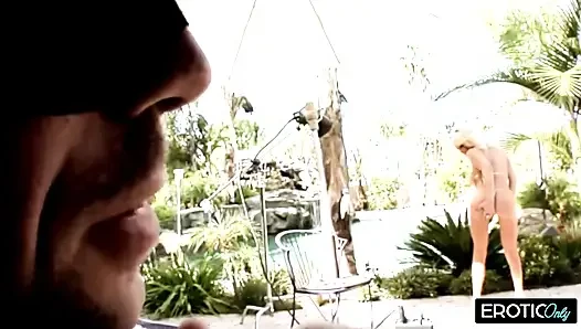 Blonde Takes Two Cocks Outdoors with Cum Dripping