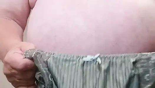 Shaving cock and presenting my wifes most sexy panties