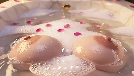 Dua wanita dewasa dengan tubuh aduhai lagi asik muasin memeknya pakai air dan gelembung di bak mandi mewah