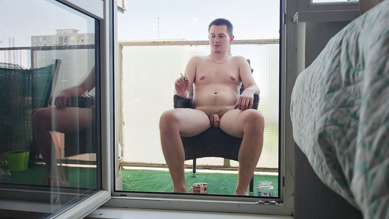 Exhibitionist Enjoys His Cigarette and Coffee Naked on the Balcony