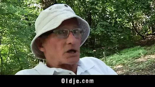 Grandpa punishes young prankish teenie with fuck in the wood