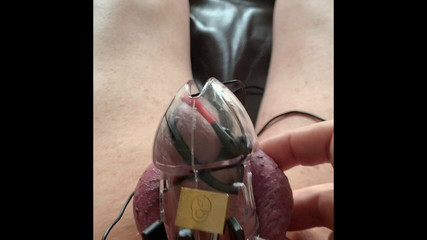 Estim load in new chastity cage