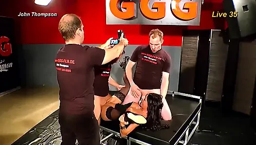 Redhead Slut Gets Massive Bukkake Facial From 20 Guys